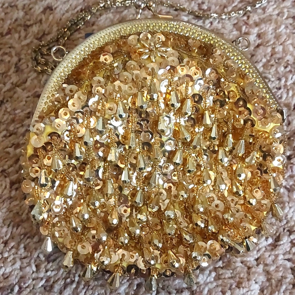 Gold Beaded Clutch Bag